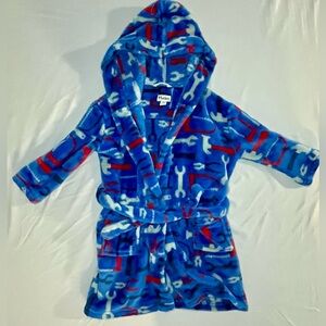 Hatley Kids Fleece Bathrobe – Tools Print | Hooded | Size 2–3 Years